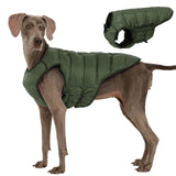 Kuoser Dog Puffer Jacket Warm Dog Coat for Extra Large Dogs, Windproof Reflective Pet Padded Vest Cold Weather Clothes Puppy Snowsuit with Hook & Loop Coats, Easy On/Off, Green 2XL
