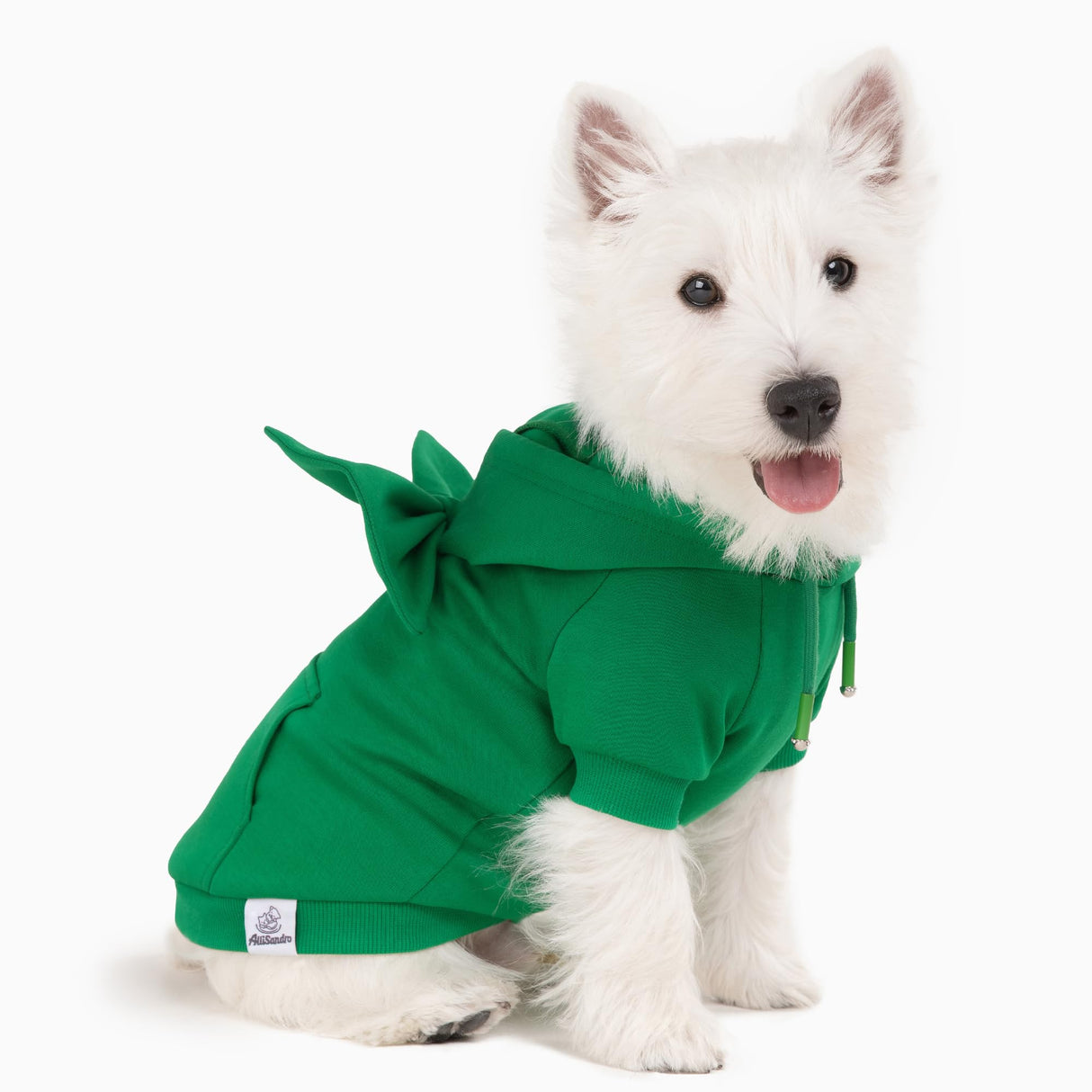 Allisandro Dog Hoodie with Interchangeable Bow Ties, Puppy Exquisite Pocket Doggie Winter Clothes, Pet Hooded Sweatshirt, L, Green