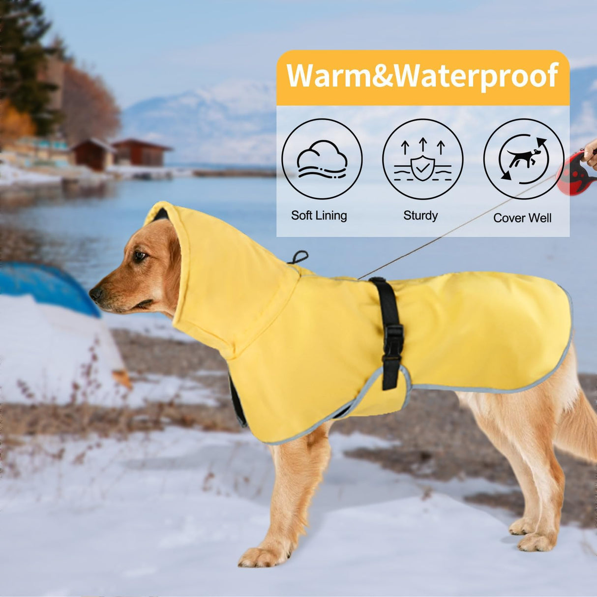 DELIFUR Large Dog Raincoat Waterproof - Adjustable Dog Poncho Raincoat Lightweight Rain Jacket with Soft Lining for Large Dog Yellow (XX-Large)