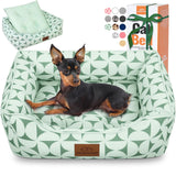 Zerbuger Rectangle Cat Dog Bed for Large Medium Small Pets Indoor Outdoor Machine Washable Sleeping Sofa Non-Slip Bottom Soft Puppy Bed Durable Orthopedic Calming Pet Cuddler (Medium, Green Pattern)