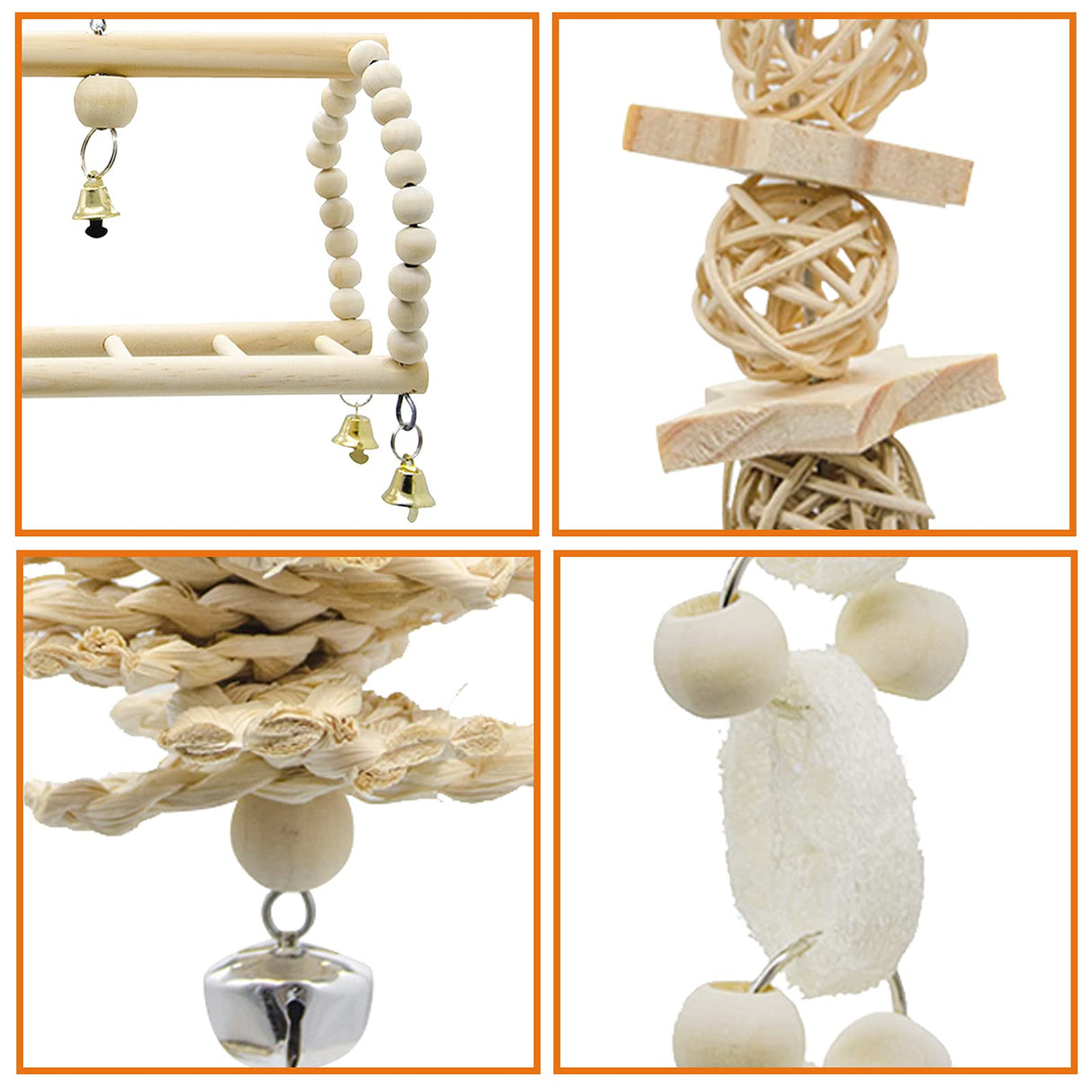 Deloky 7 Packs Bird Parrot Swing Chewing Toys-Hanging Bell Bird Cage Toys Suitable for Small Parakeets, Cockatiels, Conures, Finches,Budgie,Macaws, Parrots, Love Birds