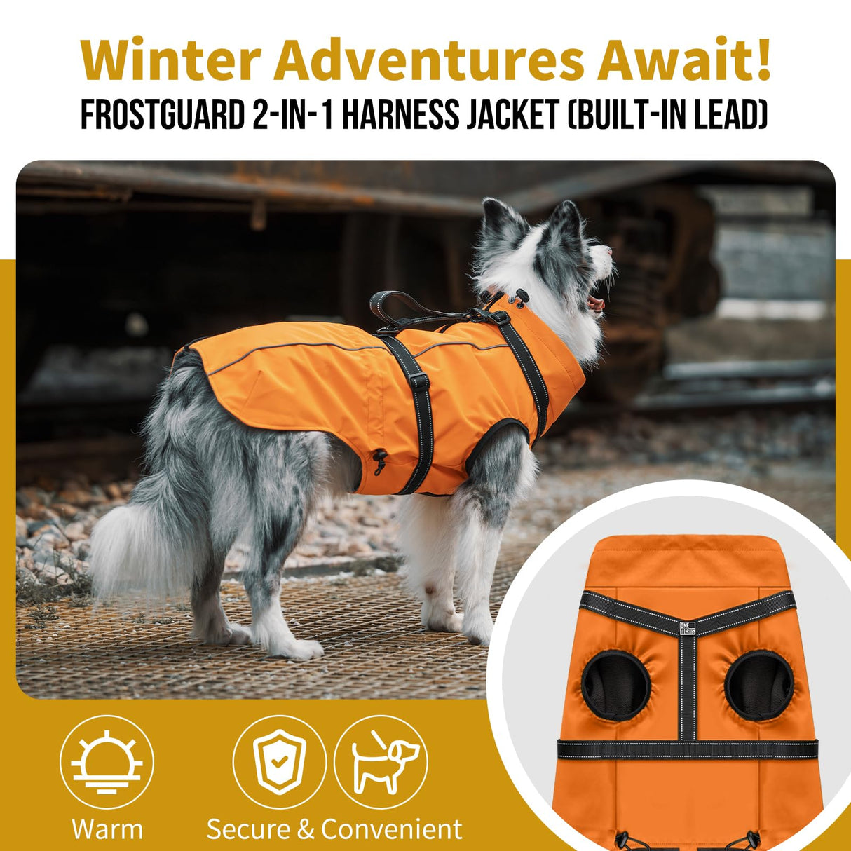OneTigris Dog Coat with Harness - Reflective Adjustable Coats for Medium and Large Dogs, Waterproof Warm Winter Coat, Soft Heavy Fleece Lining with Back Zipper Dog Jackets