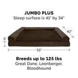 Furhaven Cooling Gel Dog Bed for Large Dogs w/ Removable Bolsters & Washable Cover, For Dogs Up to 125 lbs - Plush & Suede Sofa - Espresso, Jumbo Plus/XXL
