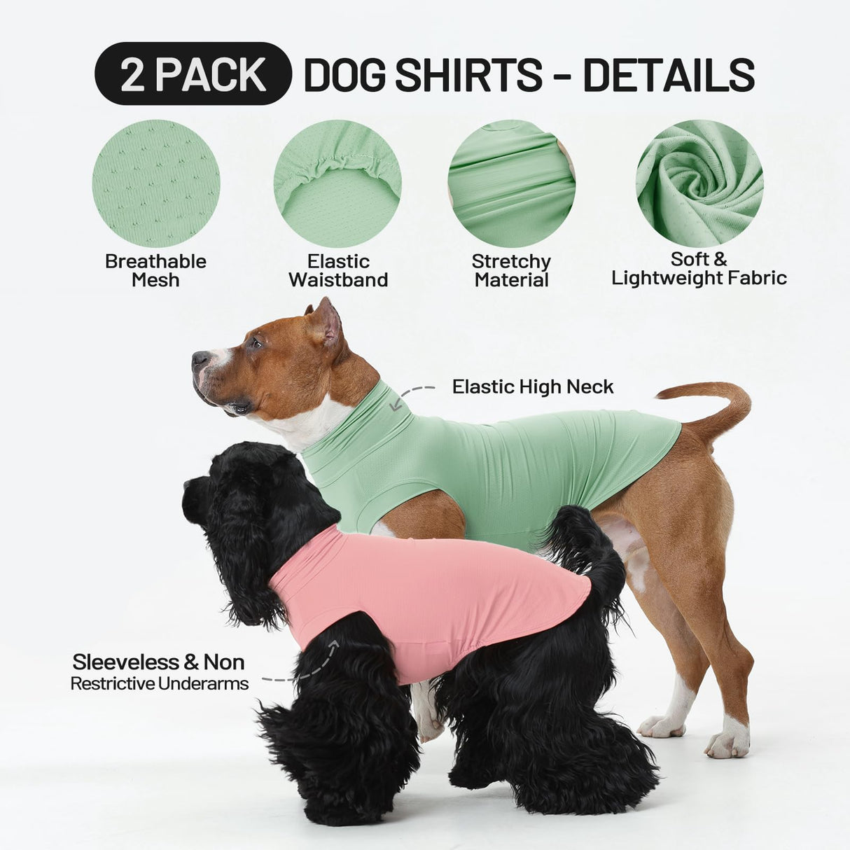 OUOBOB 2-Pack Dog Shirts, Breathable Dog Cooling Vest, Sleeveless Summer Tank Tops, Lightweight Stretchy Vest for Medium Large Extra Large Dogs - (Pink Green) M