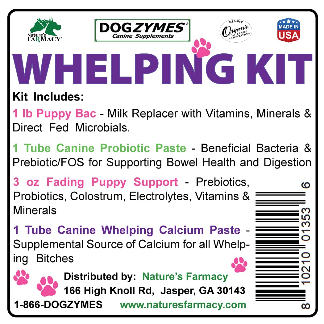Dogzymes Whelping Kit - Containing Canine Whelping Calcium Paste, Probiotic Paste, Fading Puppy Support, and Puppy Bac Milk Replacer