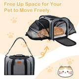 VeluXanipyr Expandable Airline Approved Pet Carrier, Soft-Sided Travel Bag for Small Cats Dogs with Hard Shell Base, Removable Fleece Pad, Ventilated Mesh, Gray (Blue Trim)
