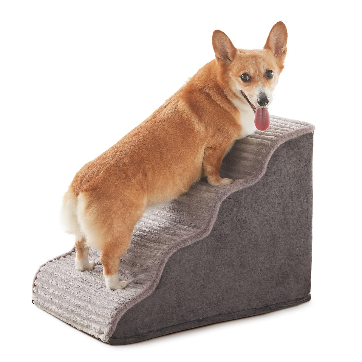 Laojin Balhen Dog Stairs for Small Dogs and Cats 18" H, High Density Support Foam Dog Steps Ramp for Bed and Couch, Pet Stairs with Non-Slip Bottom and Remove Washable Cover, 4-Step Pet Steps, Grey