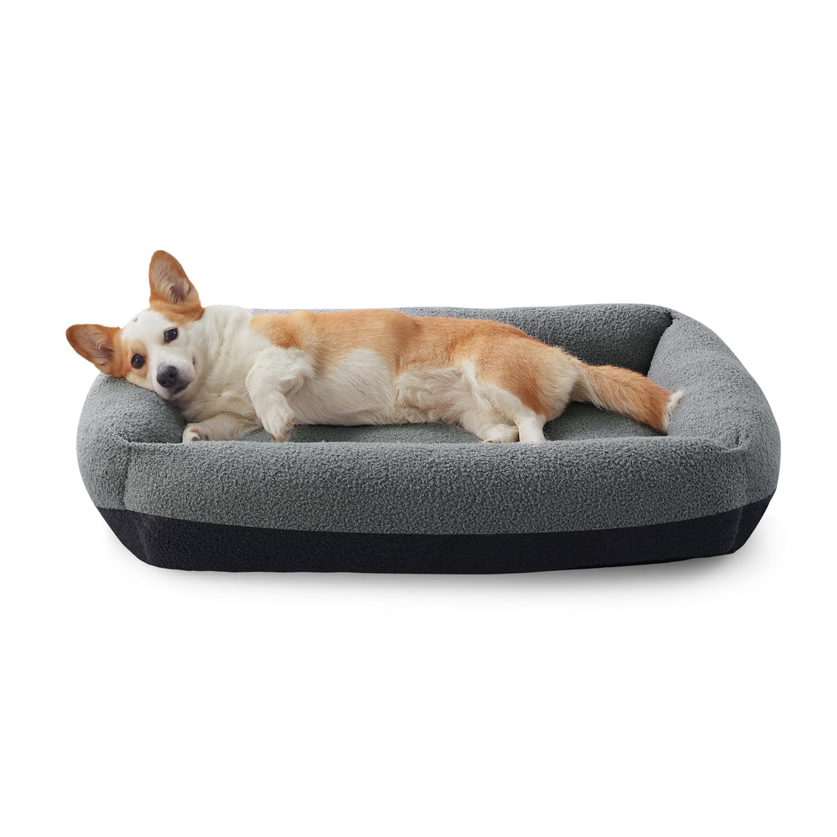 FURTIME Washable Dog Bed Medium Size Dogs, Rectangle Comfy Fluffy Medium Dog Bed, Removable Zipper Cover Machine Wash, Orthopedic Bed Durable Pet Cuddler with Anti-Slip Bottom, 25x21x7 in, Dark Grey