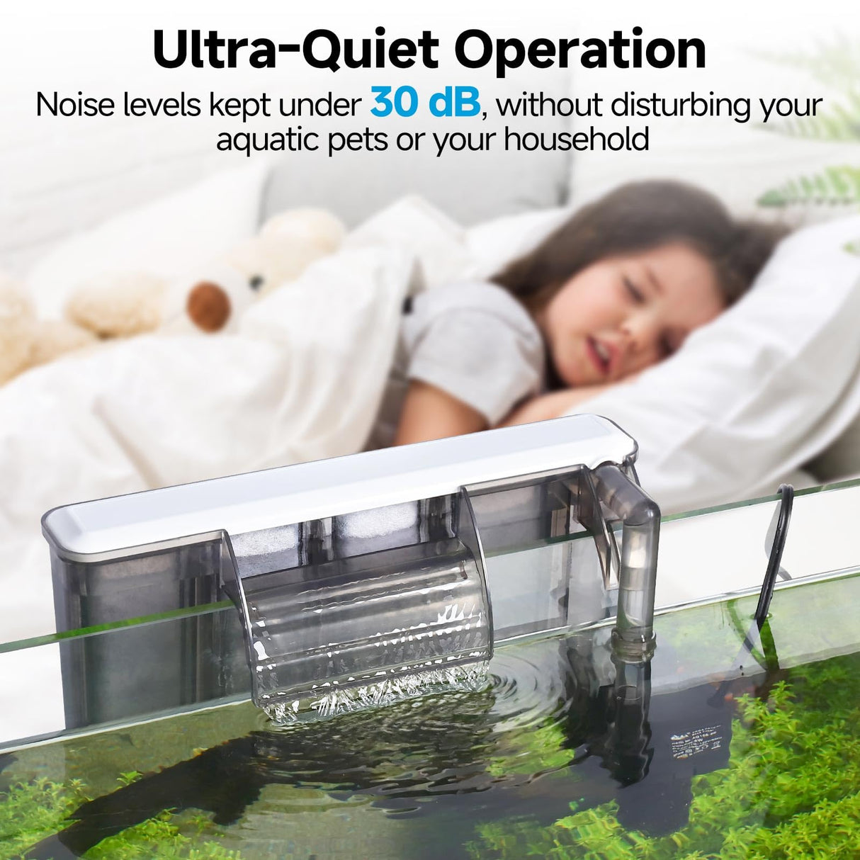 AQQA Quiet 30-50 Gallon Fish Tank Filters - Auto Start Hang on Back Aquarium Filter, Adjustable Flow, Deodorization Decontamination Filter System AQ168 (8W 200GPH)