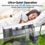 AQQA Quiet 30-50 Gallon Fish Tank Filters - Auto Start Hang on Back Aquarium Filter, Adjustable Flow, Deodorization Decontamination Filter System AQ168 (8W 200GPH)