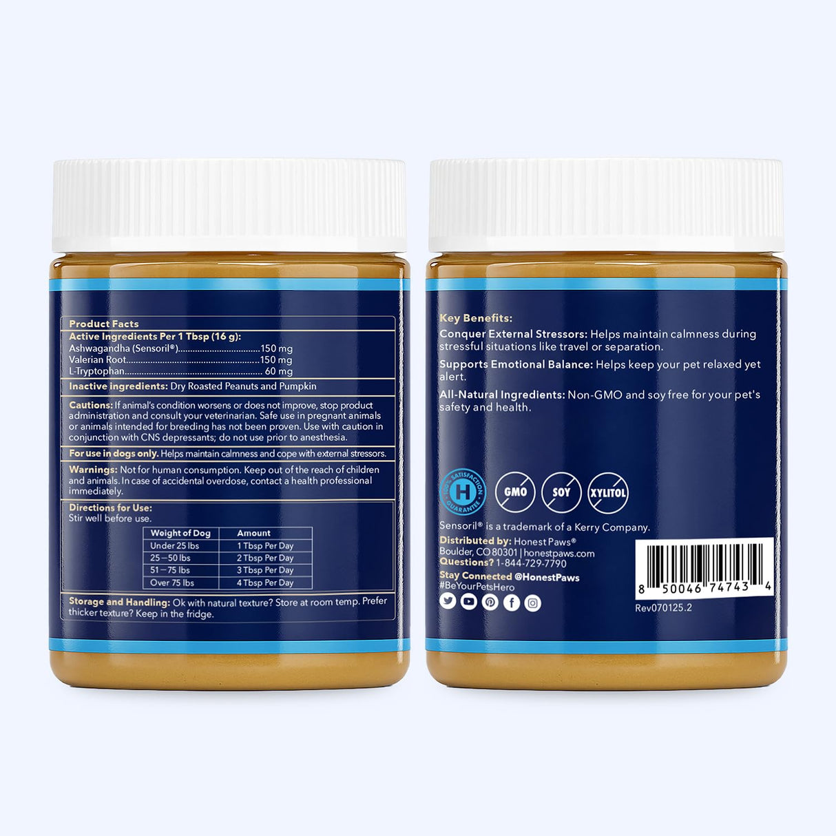 Honest Paws Calming Peanut Butter for Dogs – Dog Supplement with Ashwagandha, Valerian Root & L-Tryptophan – Supports Relaxation & Balanced Behavior – Made in USA – 12 oz