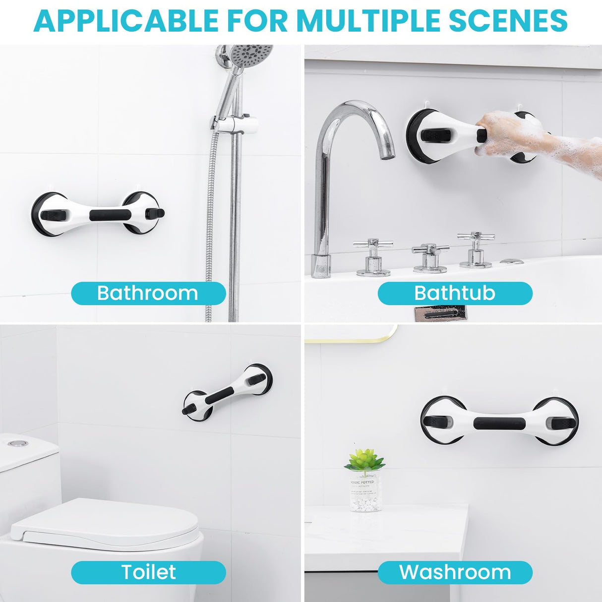 TAILI Shower Grab Bar, 12 Inch Shower Handle for Bathtubs and Showers for Elderly, Suction Grab Bars for Seniors Bathroom Safety Handle for Elderly, No Drilling Removable,Black