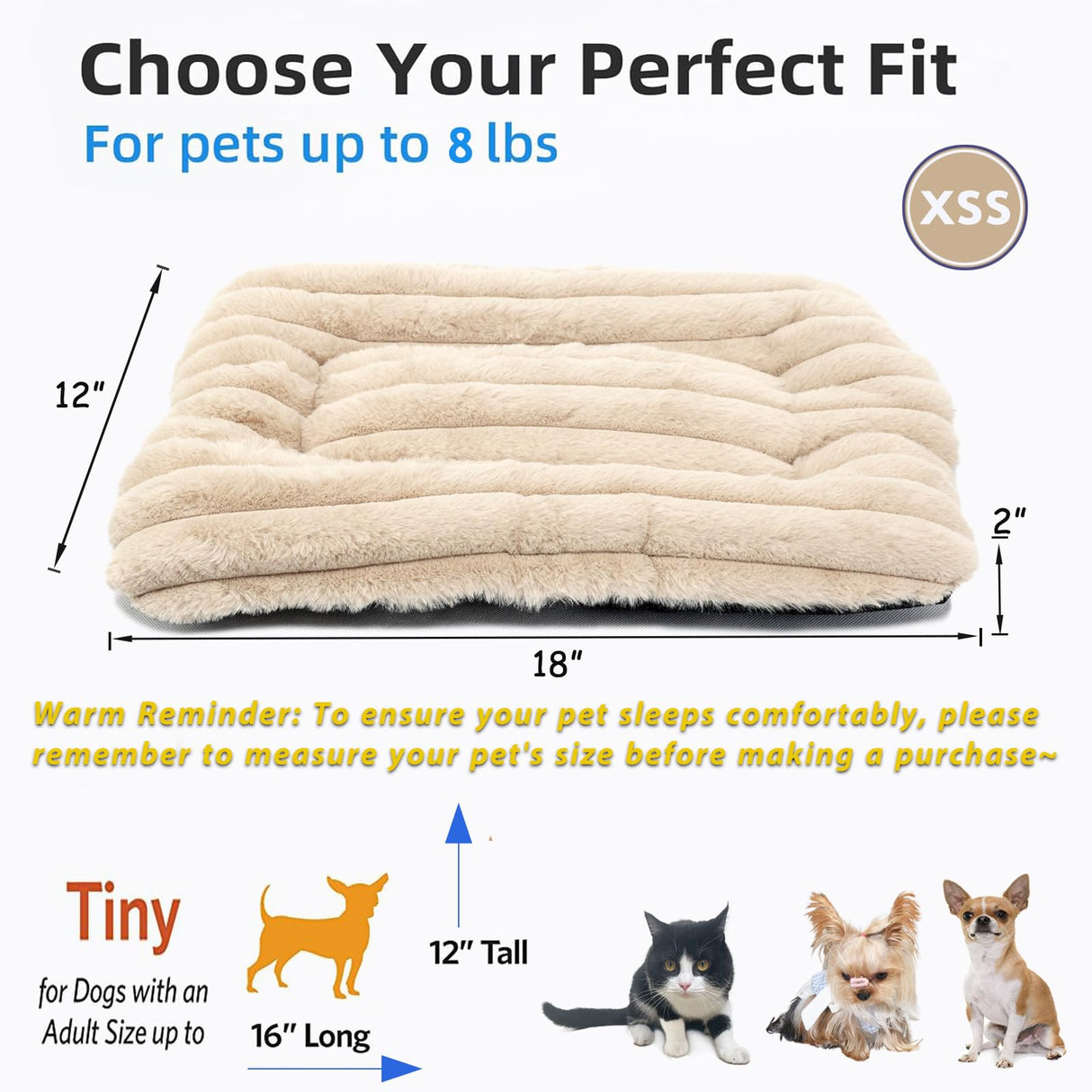 Puppy Bed for Crate or Cage 18 x 12 Inch fits Tiny Dogs, Fluffy Comfy Flat Cat Beds for Indoor Cats Washable, Extra Small Dog Bed Cat Carrier Pad Ultra Soft Kennel Mat for Pet Sleeping Cushion, Beige