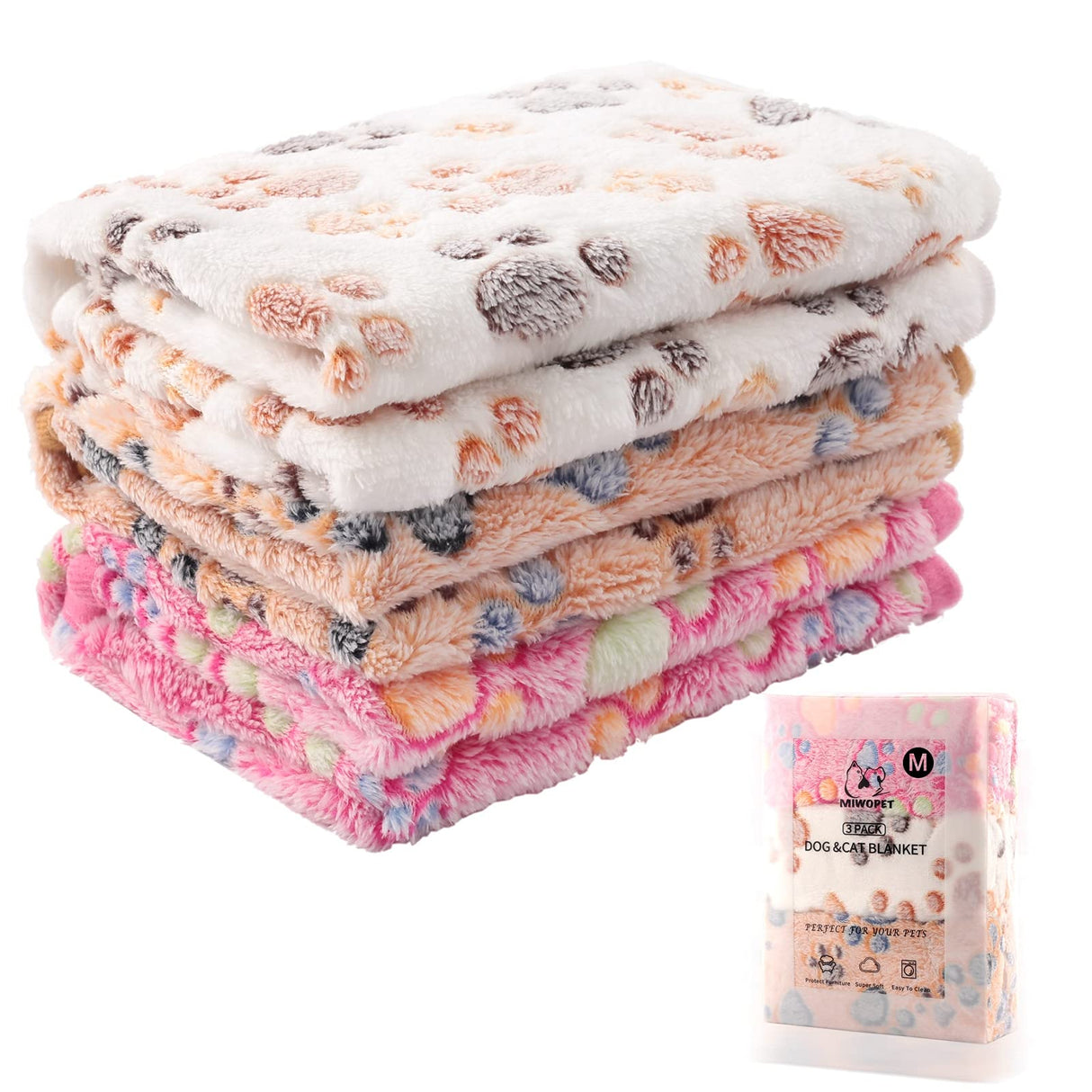 MIWOPET 3 Pack Cat and Dog Blanket Soft & Warm Fleece Flannel Sleep Mat, Great Pet Throw for Puppy, Kitten,Cats,Small, Medium & Large Dogs (Medium 30" x 20")