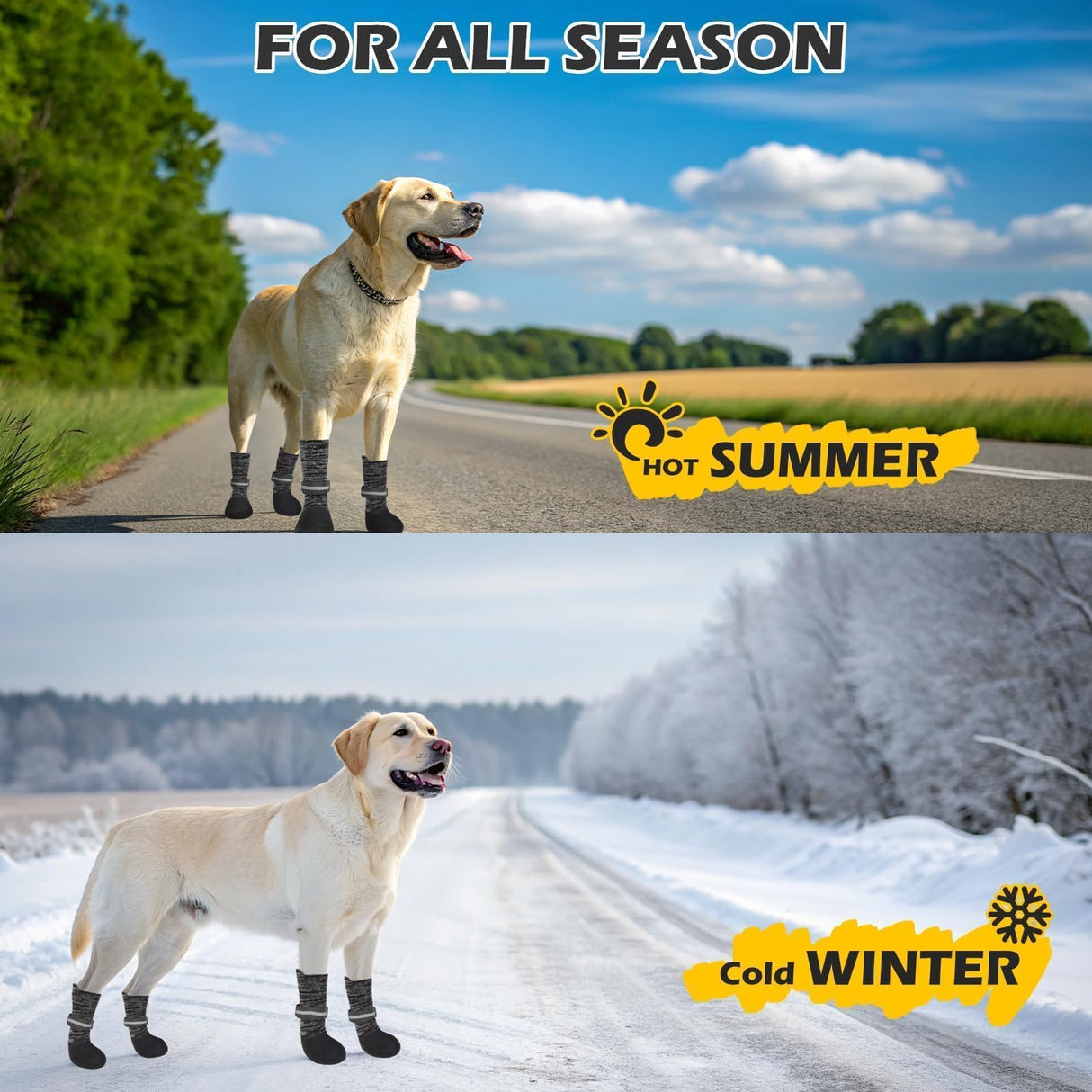 EXPAWLORER Anti Slip Dog Socks to Prevent Licking Paws, Shoes for Winter Snow, Boots & Paw Protectors with Grippers, Waterproof Booties for Hardwood Floors for Small Medium Large Senior Dogs Black S
