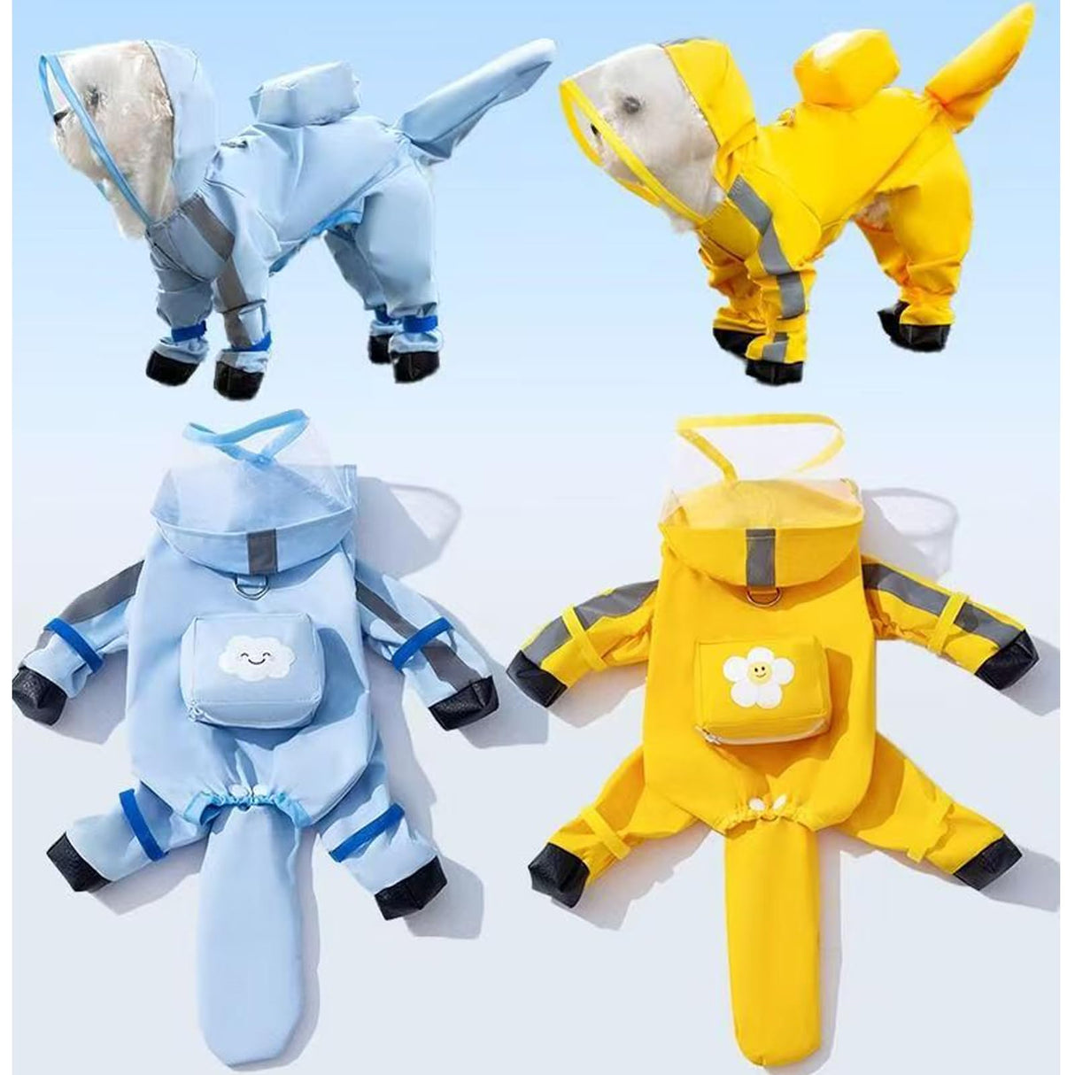 Dog Raincoat with Boots,Waterproof Dog Raincoats with Hood,Raincoat with Reflective Strap, Lightweight Rain Jacket with Leash Hole (Blue Cloud (Detachable Tail), XXL (14-17lb))