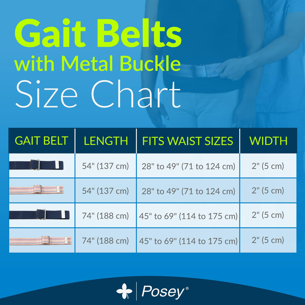 TIDI Posey Gait Belt, Pastel, 54” – Walking Belt & Gait Belt – Quantity: 1 – Medical Supplies for Nurses, Physical Therapy & Home Care (6531)
