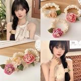 Elegant Satin Flower Hair Scrunchies Set, Handmade Camellia Hair Bands for Women, Fashion Floral Elastic Ponytail Holders