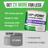Pawsential Glucosamine for Dogs - Joints Health Treats w/Omega Fish Oil - Natural Joint Pain Relief - Canine Hip and Joint Supplement w/Chondroitin + MSM + Turmeric + Calcium - 120 Beef Chews