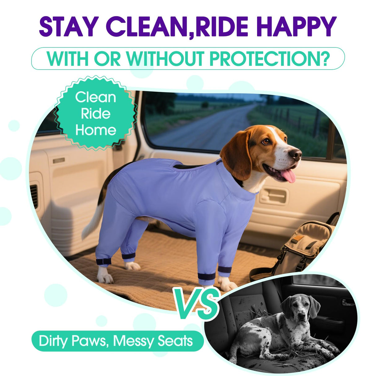 OUOBOB Waterproof Dog Bodysuit for Large Dogs, Dirt Guard Dog Jacket for Muddy Walks & Wet Weather, Lightweight Bodysuit for Belly Protection for Shiba Inu, Shelties, Bulldogs - L