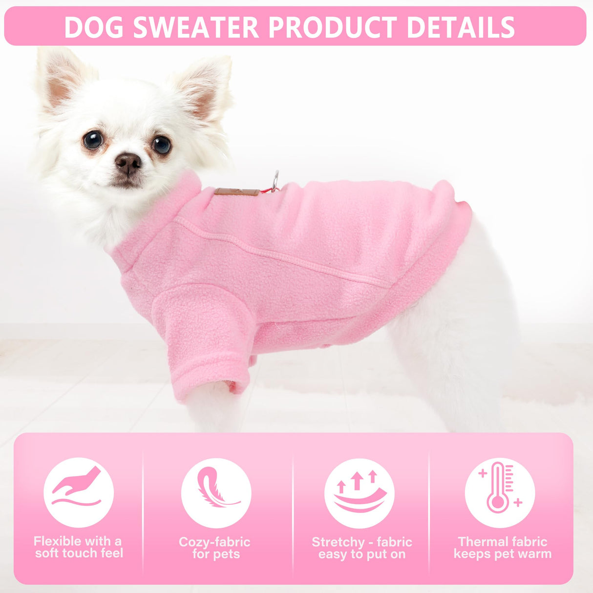 2 Pieces Dog Sweater Fleece Dog Winter Clothes for Small Dogs Boy Girl Turtleneck Puppy Sweatshirt Pet Clothing Pullover Sweaters Cat Apparel (Beige+Light Pink, Large)