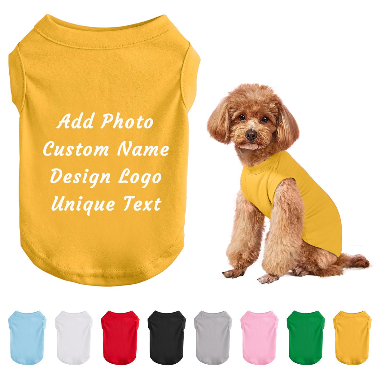 DegGod Custom Dog T-Shirts with Name/Photo/Logo Text for Dogs, Yellow Breathable Personalized Print Name Pet Vest Clothes Summer Clothing Pullover for Pet Puppy Cats Kitten (XXXL, Yellow)