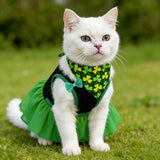 Small Dog St. Patricks Day Outfit Green Dress, Bandana & Bow Clip 3 Piece Irish Pet Cat Costume Accessories M