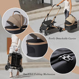 PAWPUBBY Dog Stroller for Small Dogs & Cats, 3-in-1 Pet Stroller with Detachable Carrier, Foldable Lightweight Pet Stroller with 360° Wheels, Classic Brown