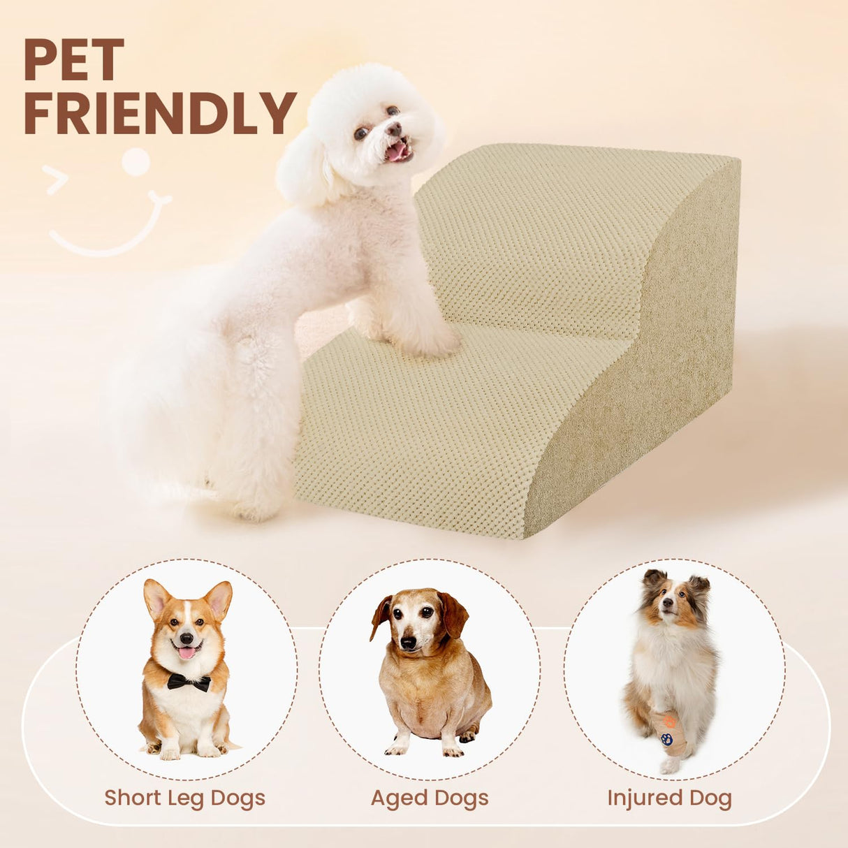 Dog Stairs for Small Dogs, High Density Foam Dog Steps, Extra Wide Non-Slip Pet Ramp for High Beds Or Couch, Soft Doggie Ladder for Dogs Injured, Older Pets, Small Cats