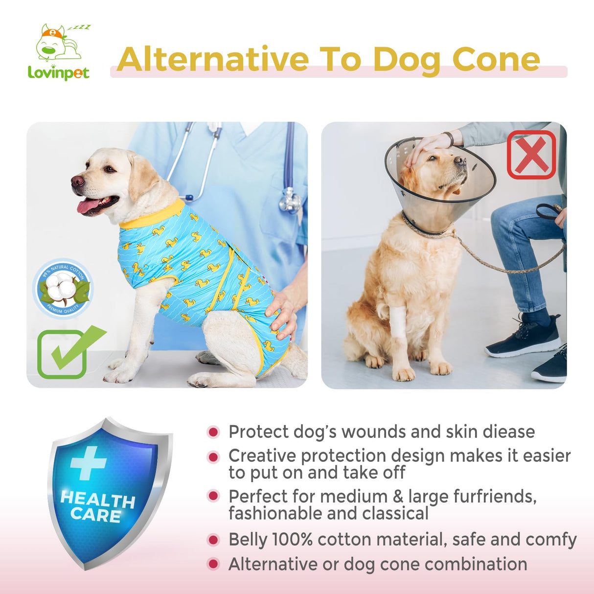 LovinPet Dog Recovery Suit for Large Medium Dogs Pet Pajamas Anti Licking Bodysuit for Abdominal Wound After Surgery for Shedding Skin Disease,Effectively Help,Duck,Blue,XXL
