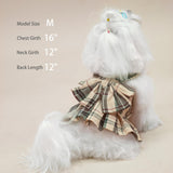PUPTECK Plaid Dog Dress with Leash - Cute Puppy Harness Clothes for Small Medium Sized Dogs, Outfits for Girl Puppy Wedding Birthday Costume