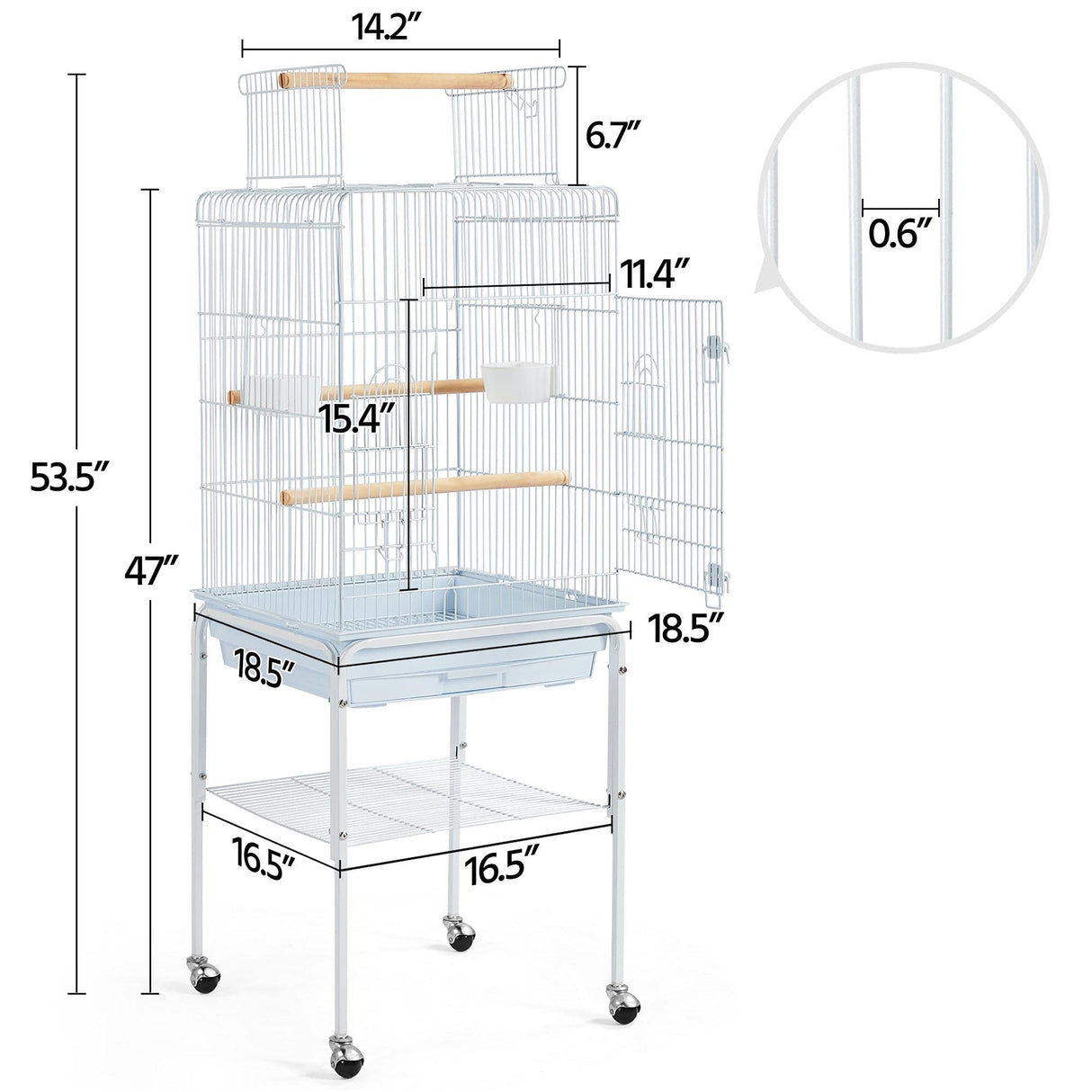Yaheetech Play Open Top Parrot Bird Cages for Sun Parakeet Cockatiel Green Cheek Conure Lovebird w/Detachable Rolling Stand, White