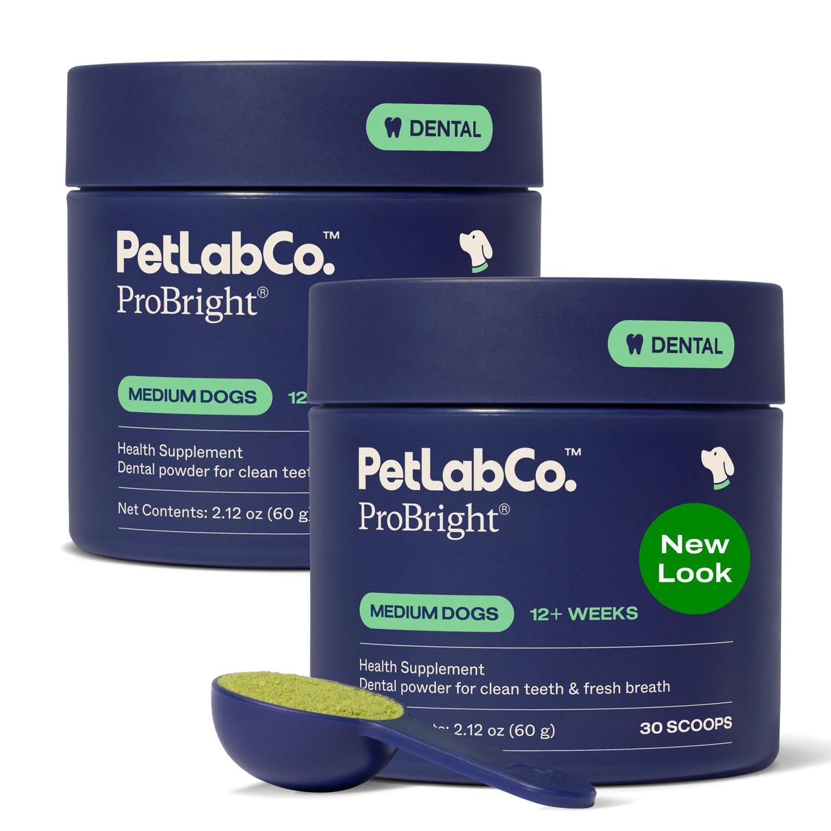 PetLab Co. ProBright Dental Powder - Dog Breath Freshener - Teeth Cleaning Made Easy – Targets Tartar & Bad Breath - Formulated for Medium Size Dogs - Pack of 2
