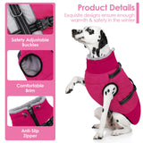 AOFITEE Dog Coats for Large Dogs, Waterproof Dog Winter Jacket with Harness Built in, Warm Large Dogs Coat with Fleece Lined, Zip Up Pets Jackets for Golden Retriever, Weimaraner, Hot Pink 2XL