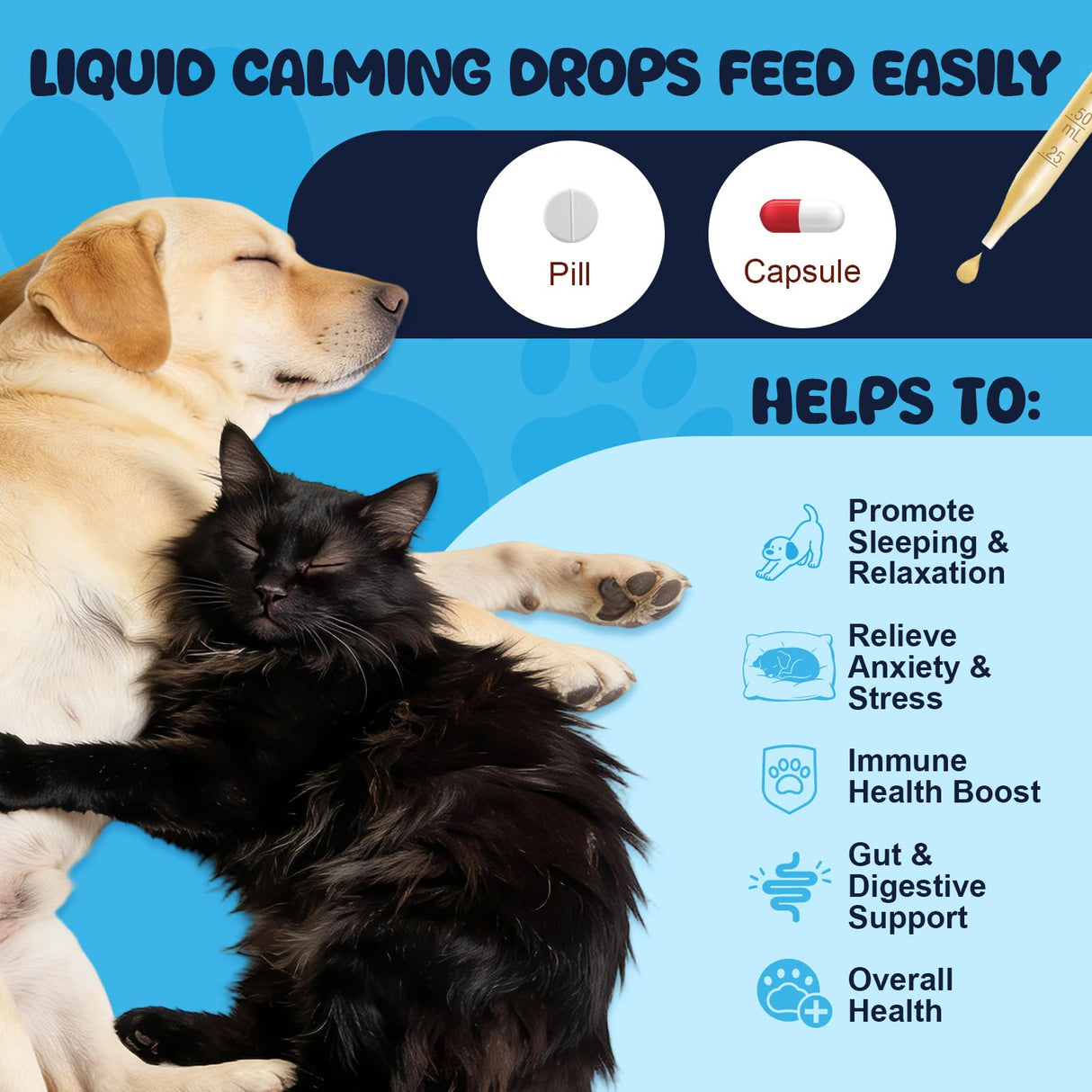 LHQR Cat Melatonin Natural Calming Liquid - 60ML Calming Drops for Dog for Anxiety & Stress Relief - Separation, Thunder, Fireworks Support - Calming Pet Supplement for Small Large All Breeds