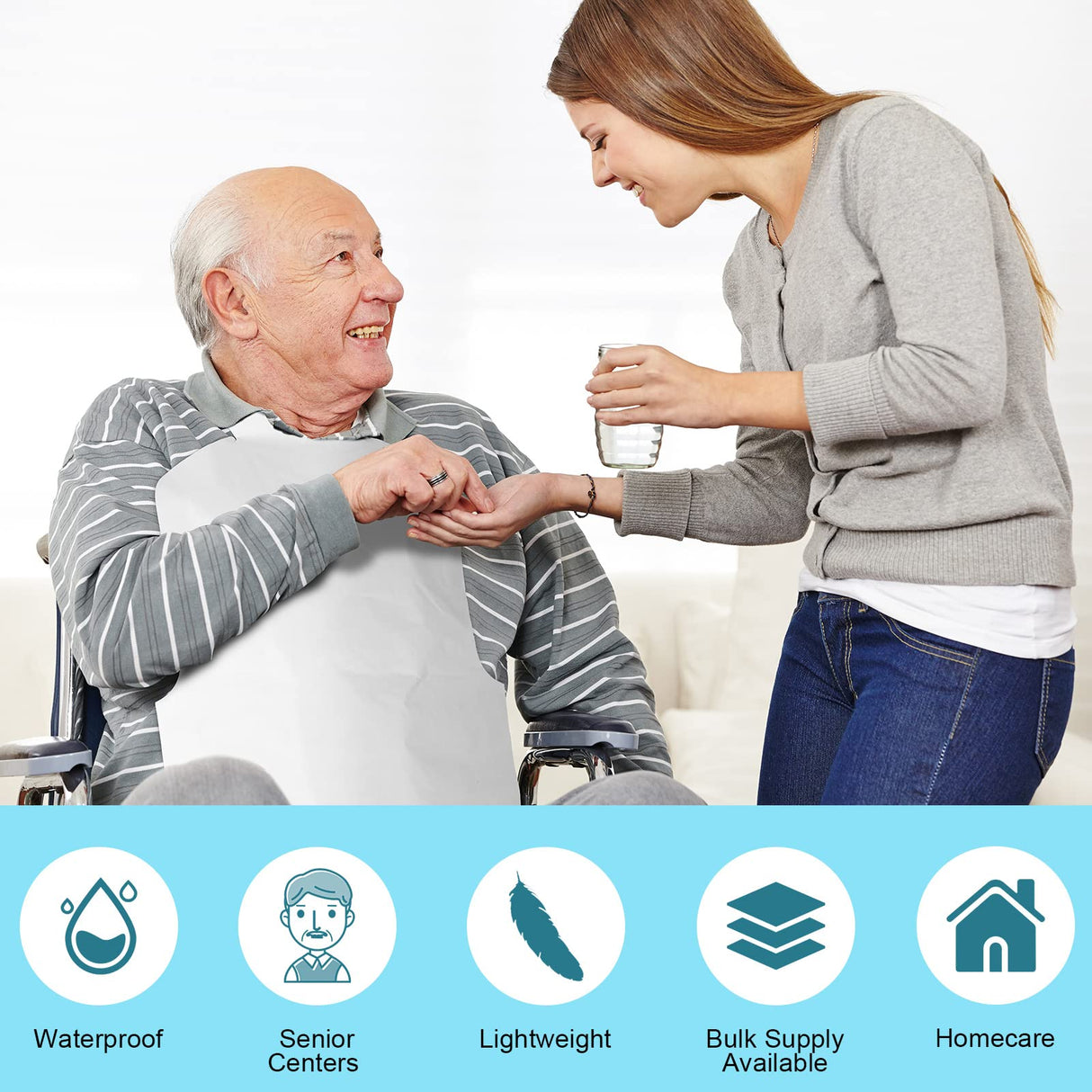 200 Pcs Tie Back Disposable Adult Bibs Disposable Dining Bibs for Adults Waterproof Plastic Bibs Keep Clothes from Spills for Senior Men and Elderly Women Eating