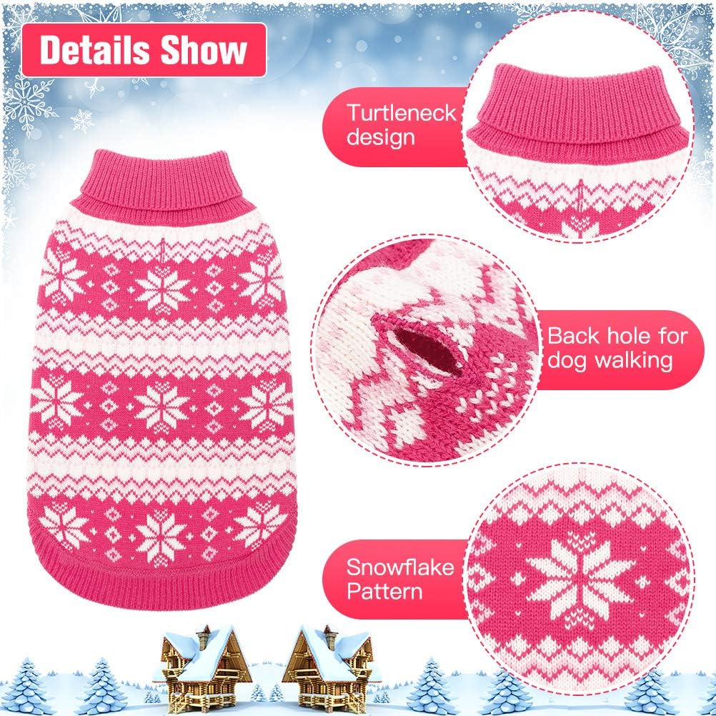 KOOLTAIL Cable Knit Valentines Dog Sweater Turtleneck, Cold Weather Pullover Classic Knitwear, Snowflake Pattern Thick Warm Winter Pet Clothes, Dog Sweater for Small Medium Large Dogs Girl, Pink S