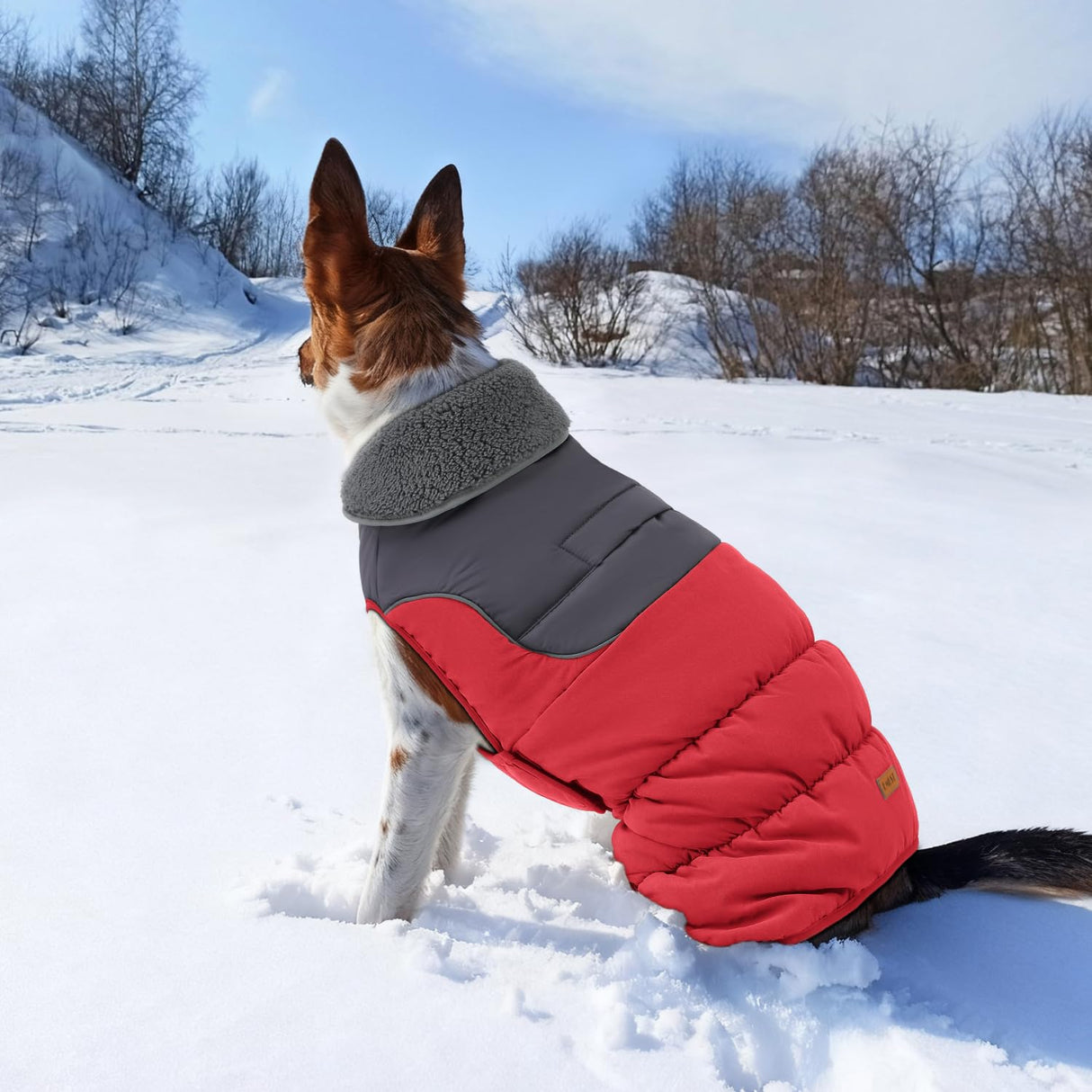 EMUST Dog Winter Coat XL, Thicken Fleece Lining Dog Snow Jacket Vest for Winter with Turtleneck, Adjustable Pet Puffer Jacket Snowsuit for Cold Weather, Red