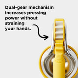 FreshForce Lemon Squeezer Citrus Juicer, Manual Hand Press with Dual-Gear Power for Maximum Juice Extraction, Durable, Yellow