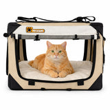 Cat & Dog Pet Carrier, Soft-Sided, Large 24"x16"x16", Supports Up to 45 lbs, Privacy Windows, Removable Plush Bed, Locking Zippers, Foldable Travel Crate