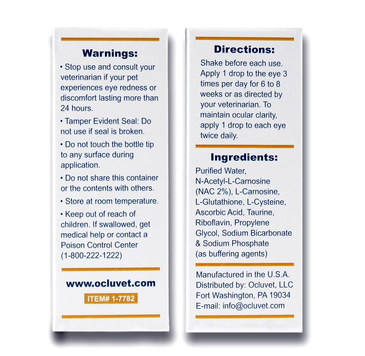 OcluVet Eye Drops for Pets | Clinically Studied Antioxidants for Pets with Cataracts | Made in The USA | Includes 2% N-Acetyl-L-Carnosine (NAC) | 16mL