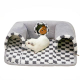 Lfokd Guinea Pig Hideout Tunnel with Warm Bed for Small Pet 3 Cave Small Animal Tunnel Toy Cages Grey