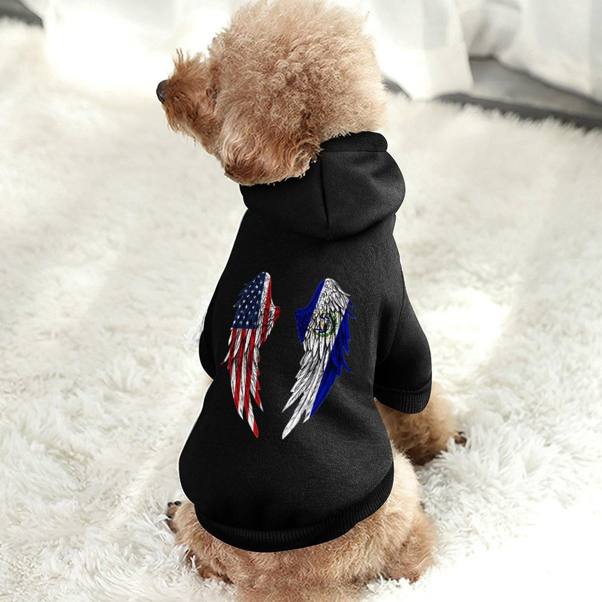 Wings America and El Flag Flags Clothes Dog Apparel Pet Supplies for Small Large Pet Puppy Cat Costumes Suit with Hat Hoodie Sweatshirt XS