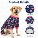 CooShou Valentine's Day Dog Pajama Heart Pattern Dog Onesie Jumpsuits Soft Pet Love-Themed Pjs Festival Dog Outfit Costume Apparel Clothes for Medium Large Dogs Blue L