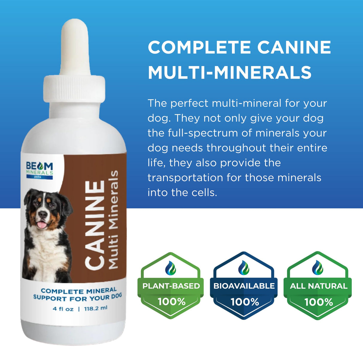 Beam Minerals Complete Canine Multi-Minerals | Full-Spectrum Minerals for Dogs | Contains Humic & Fulvic Acid | 4 fl Oz
