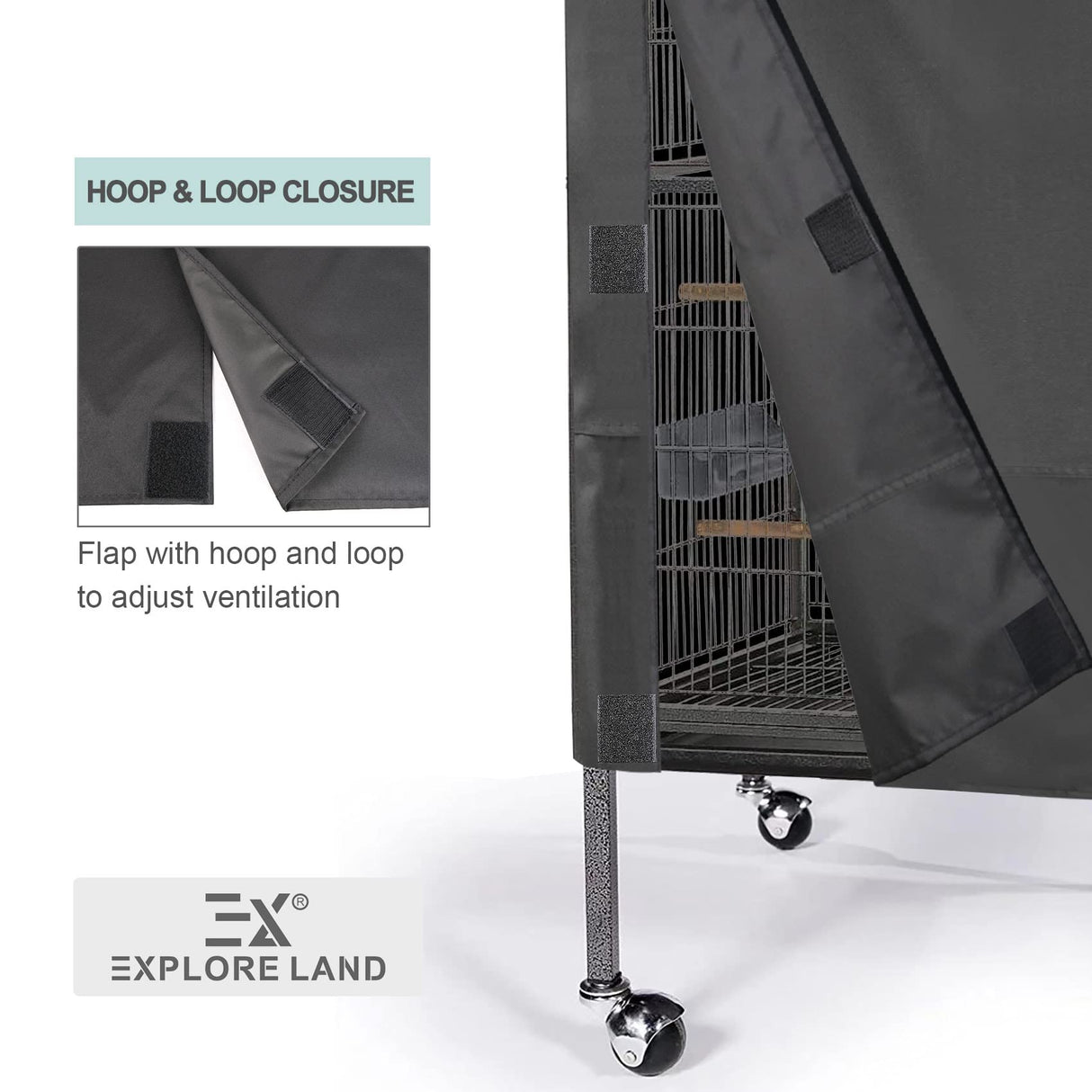 Explore Land Bird Universal Pet Cage Cover Good Night for Cats, Mink, Totoro, Parakeet, Parrot and Small Animals (Black, L)