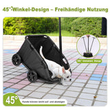 AESRAOU Mini Dog Strollers for Mini Pets, Foldable Multifunctional Shopping Carts with Extendable Pull Handle, Doggie Wagon Built-in Cushion and Safety Rope with Storage Bag (Black)