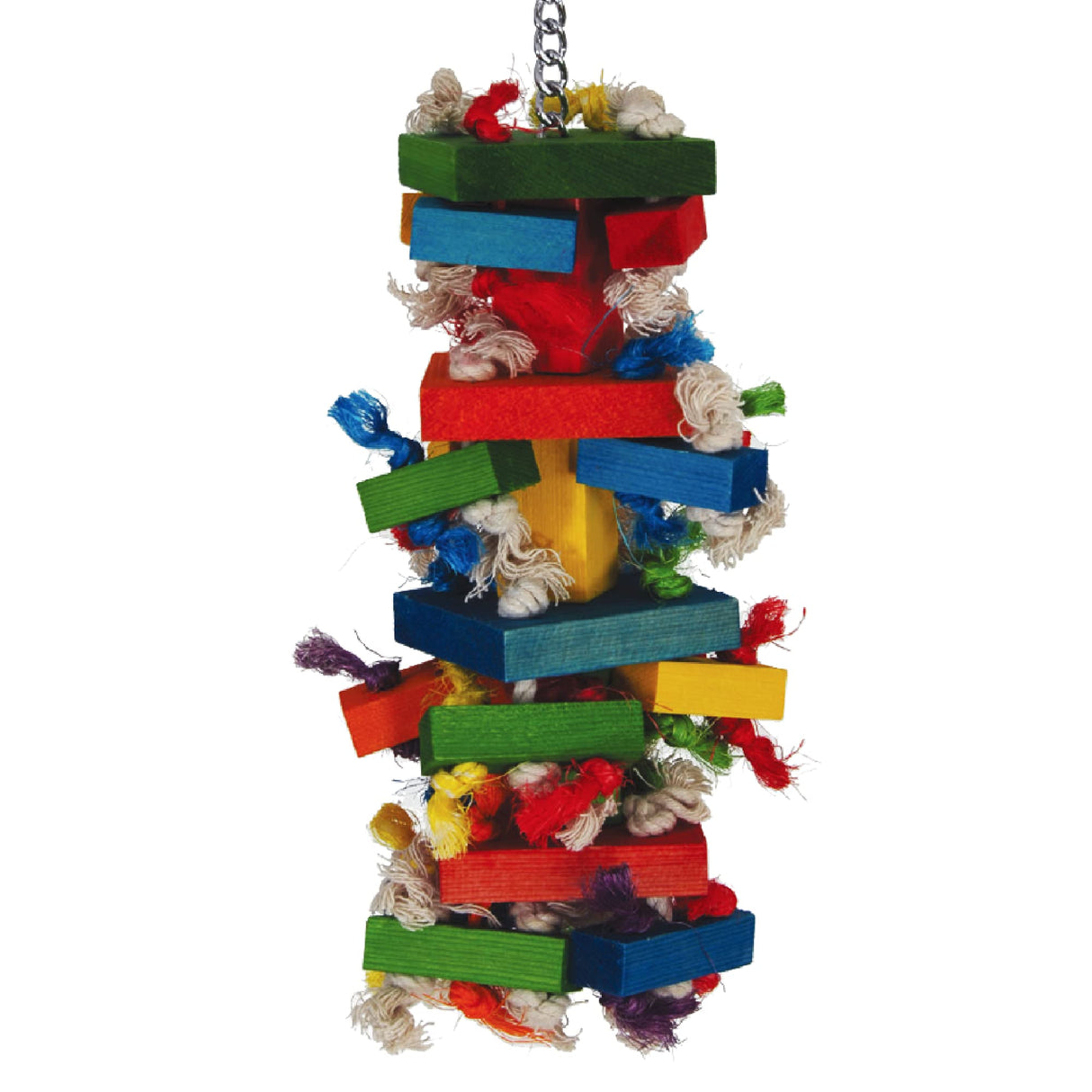 Featherland Paradise Bird Toy for Medium to Large Birds - Knots N Blocks - Parrot Toys for Parakeets, Sun Conures, Caiques, Medium Birds