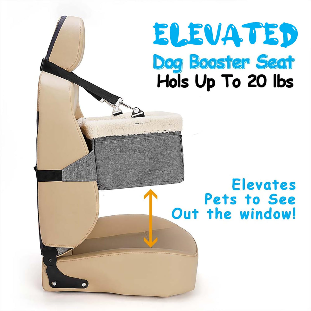 UNICITII Dog Car Booster Seat for Small Dogs & Cats, Raised with Metal Frame
