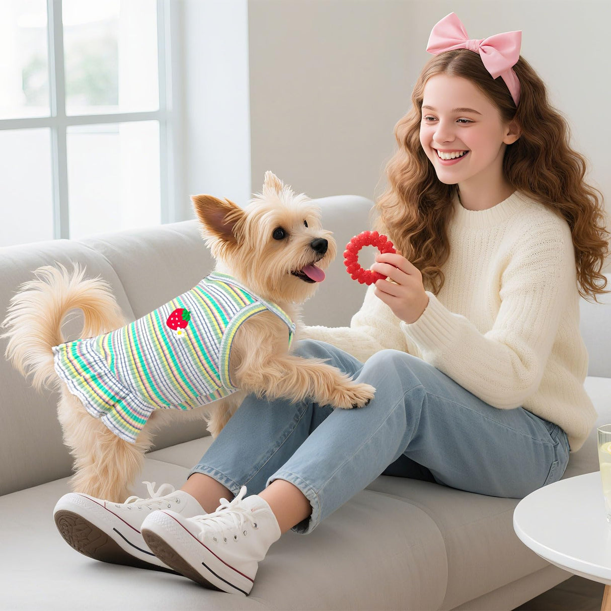 XGDMEIL Cute Small Dog Dress Girl Female Dog Clothes Spring Summer Pet Puppy Cats Striped Dress Outfits for Shih Tzu Yorkies Chihuahua Maltese(4 Pcs,X-Large)
